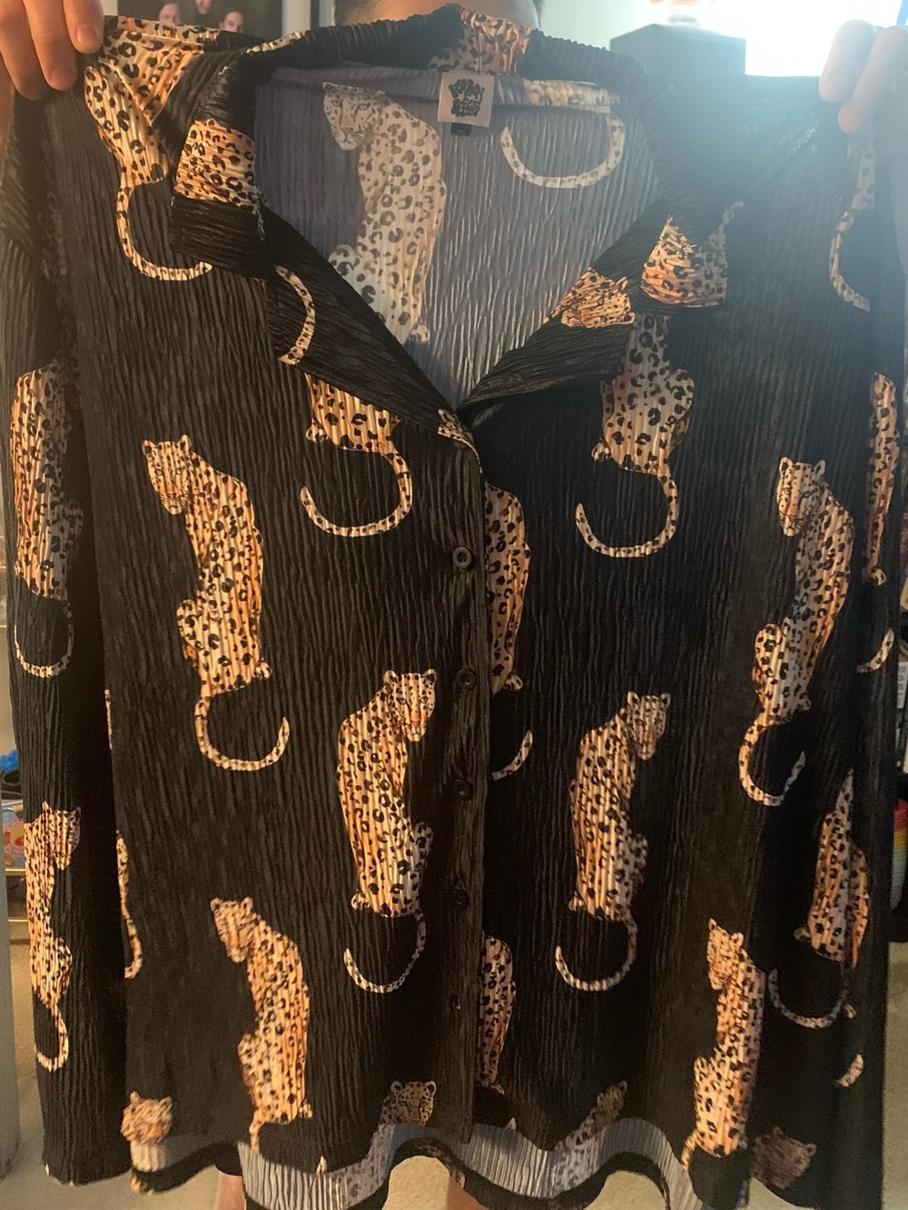 Black Button-Down Shirt with Leopard